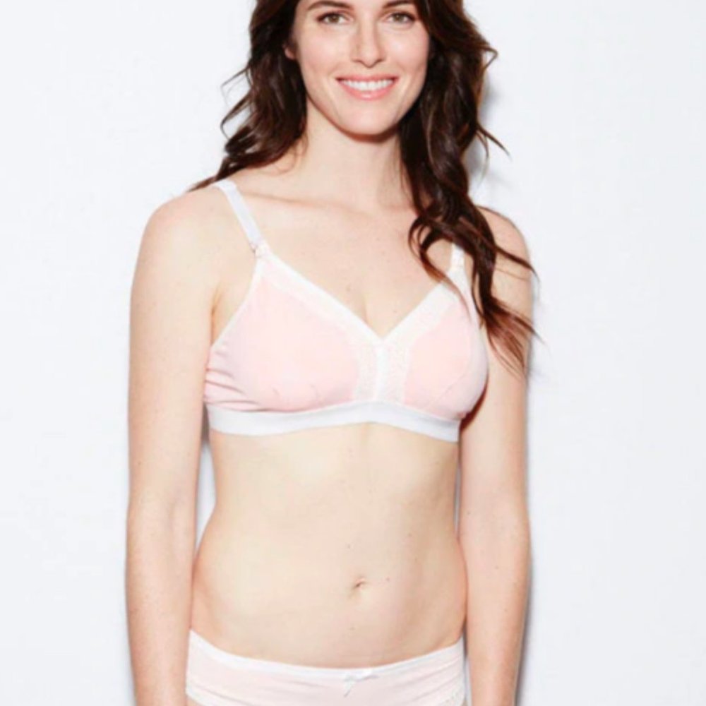 Dairy Fairy Rose Size XL Nursing and Hands Free Pumping Bra blush cream trim